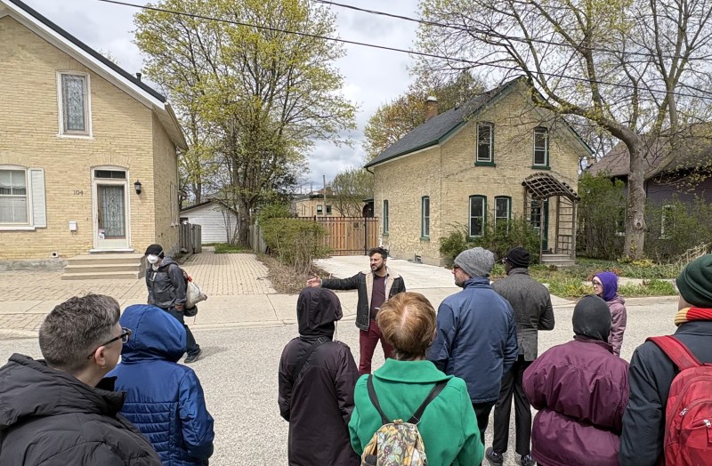 Sam hosting a walking tour of residential development near downtown kitchener